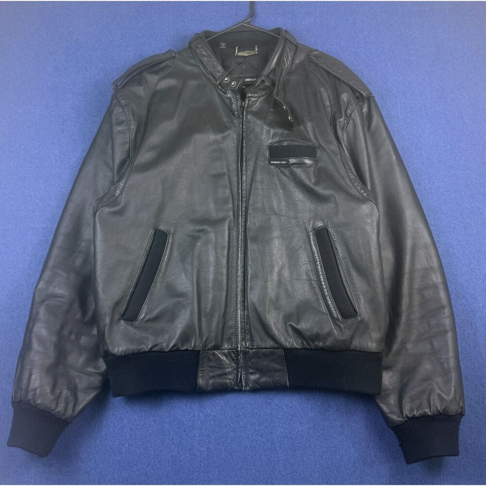 Vintage 80s Members Only Black Leather Bomber Racer Jacket Mens 46
